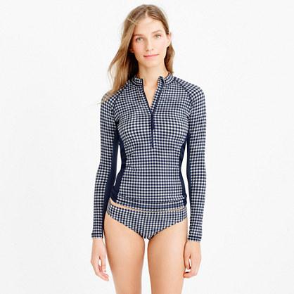 J.Crew Front-zip rash guard in gingham seersucker