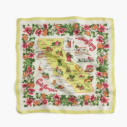 J.Crew Italian silk square scarf in California map print