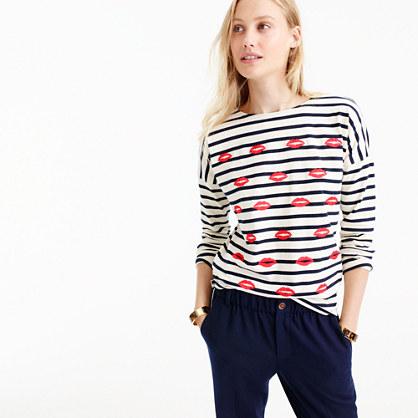 J.Crew Embroidered lips striped T-shirt