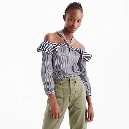 J.Crew Striped off-the-shoulder tie-neck top