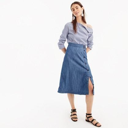 J.Crew Side-button skirt in chambray