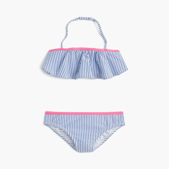 J.Crew Girls' ruffled bikini set in seersucker