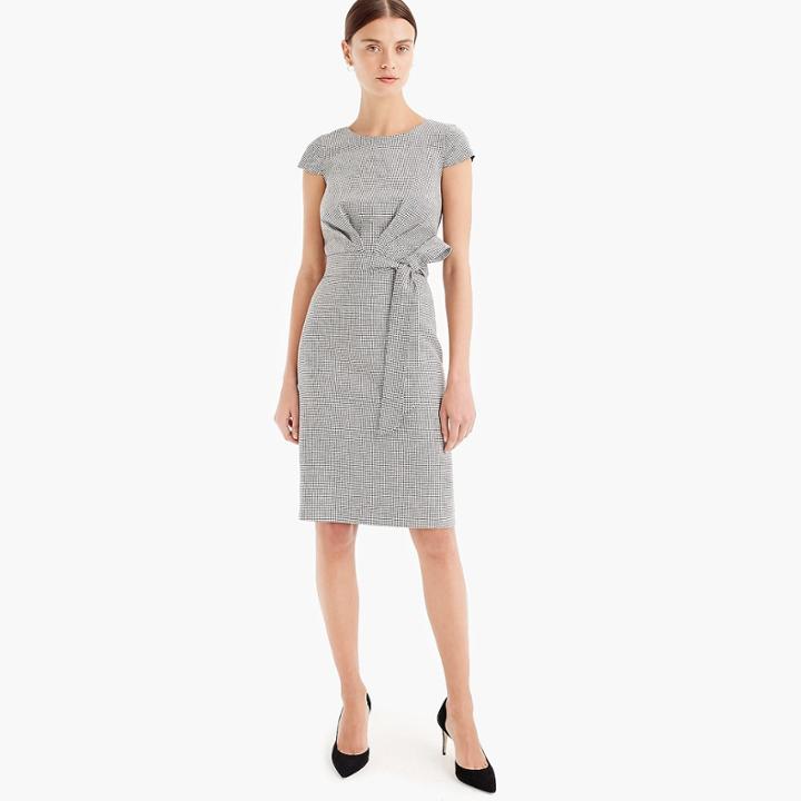 J.Crew Tie-front dress in mini-houndstooth