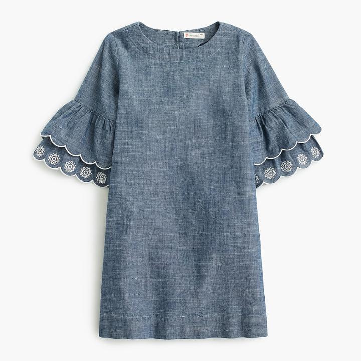 J.Crew Girls' ruffle-sleeve chambray dress