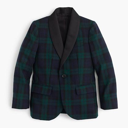 J.Crew Boys' shawl-collar tuxedo jacket in Black Watch English wool