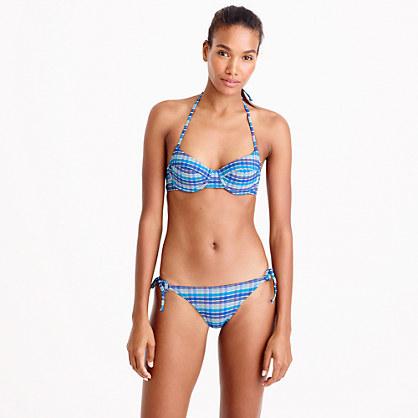 J.Crew Underwire halter bikini top in Italian puckered plaid