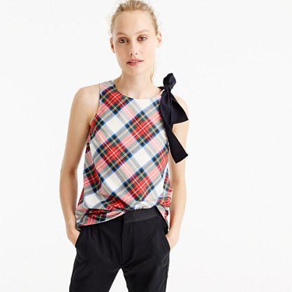 J.Crew Bow-shoulder top in festive plaid