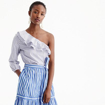 J.Crew Striped one-shoulder ruffle top