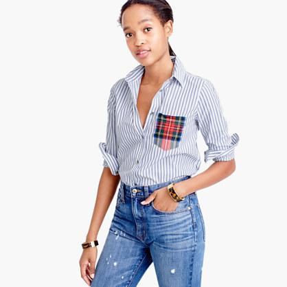 J.Crew Tall striped boy shirt with tartan pocket