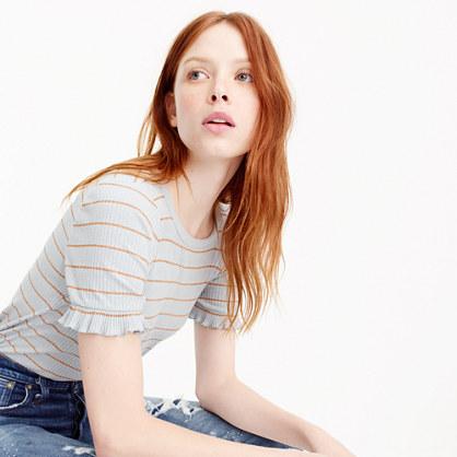 J.Crew Ribbed striped tee with ruffled sleeves