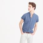 J.Crew Short-sleeve band-collar shirt in indigo Irish linen
