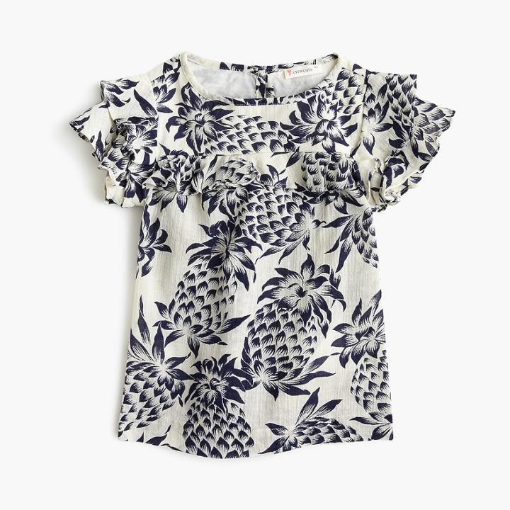 J.Crew Girls' ruffle-trimmed top in pineapple print