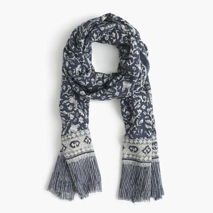 J.Crew Lightweight wool-silk scarf in batik leaf print