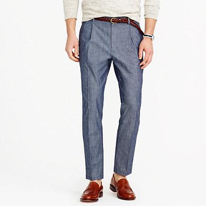 J.Crew Pleated trouser in Cone Denim® indigo-dyed chambray