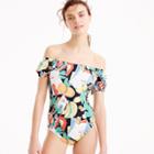J.Crew Off-the-shoulder one-piece swimsuit in postcard print