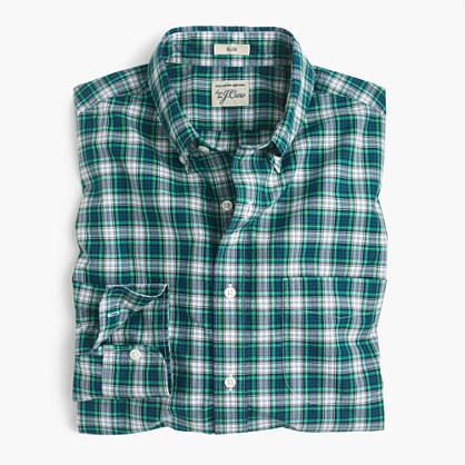 J.Crew Secret Wash shirt in green and white plaid