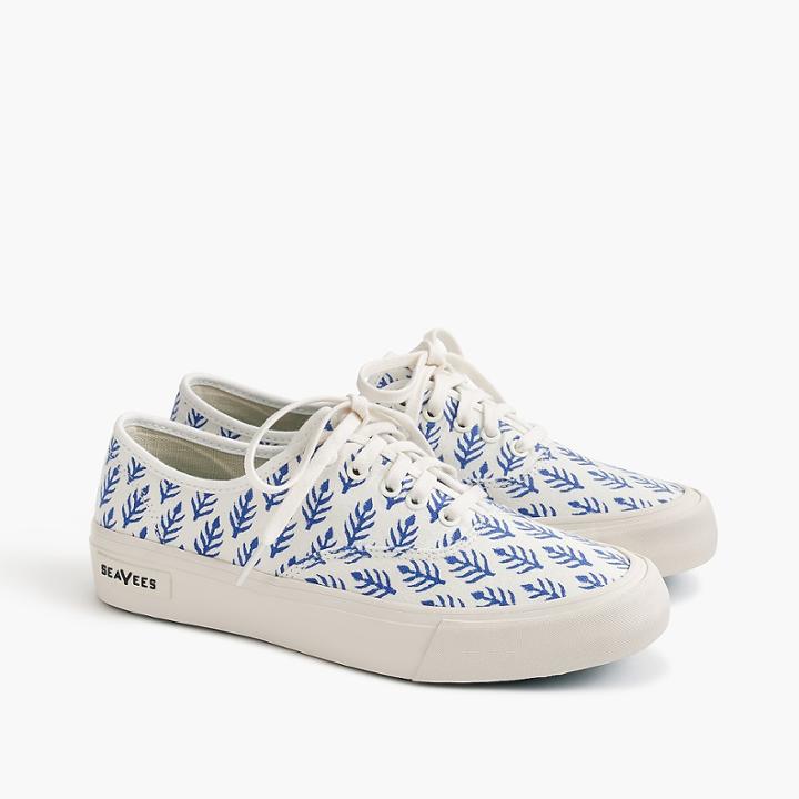J.Crew SeaVees for J.Crew Legend sneakers in SZ Blockprints blue leaves