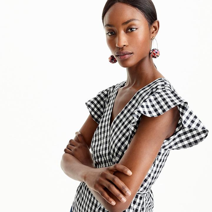 J.Crew Flutter-sleeve wrap top in gingham