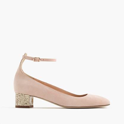 J.Crew Contrast glitter heels in suede