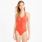 J.Crew Long-torso zip-front halter one-piece swimsuit in Italian matte