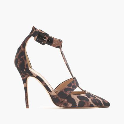 J.Crew Roxie leopard satin T-strap pumps