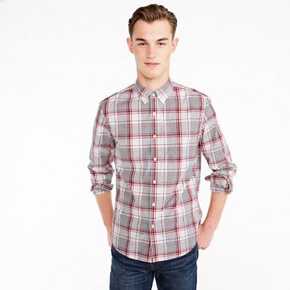 J.Crew Slim stretch Secret Wash shirt in heather poplin grey and red plaid