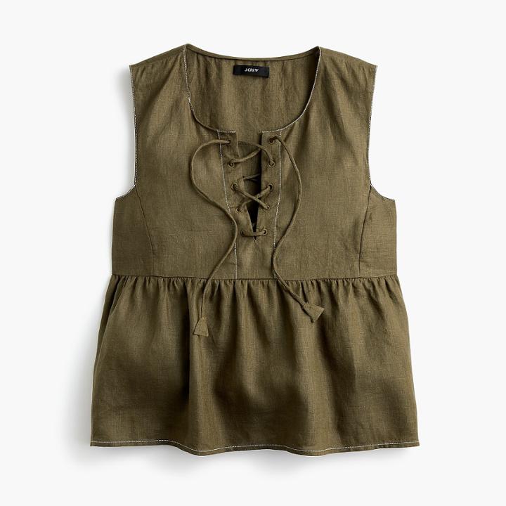 J.Crew Point Sur tie-front linen top