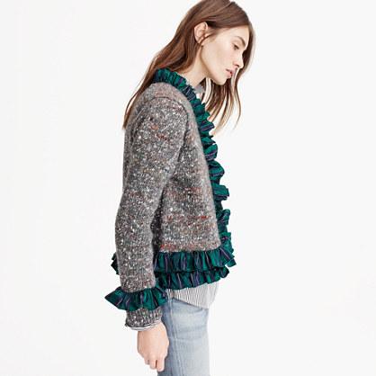 J.Crew Sweater lady jacket with tartan trim