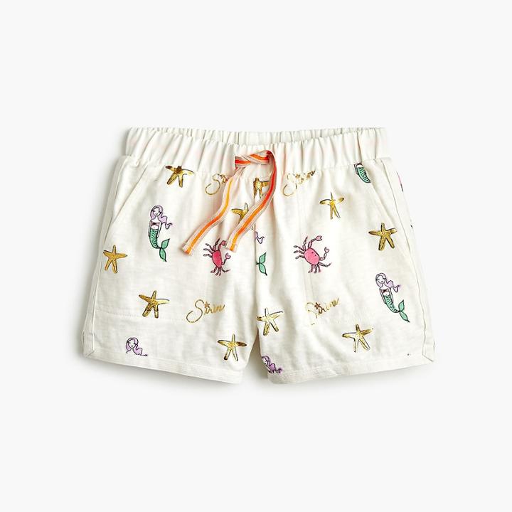 J.Crew Girls' pull-on short in mermaid print cotton jersey