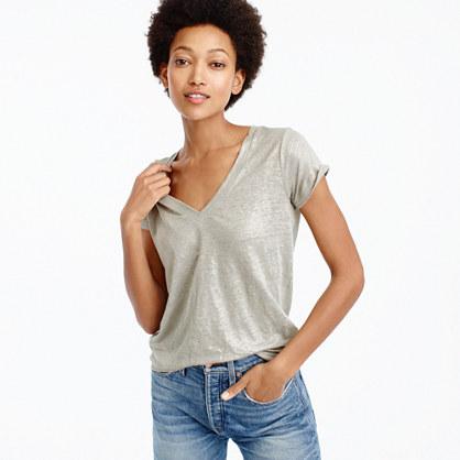 J.Crew New linen T-shirt in metallic