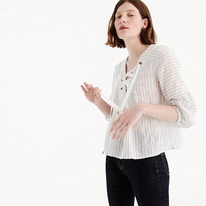 J.Crew Lace-up cotton top in stripe