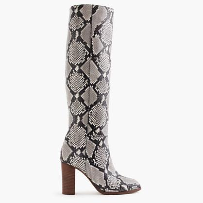 J.Crew High-heel knee boots in snakeskin-printed leather