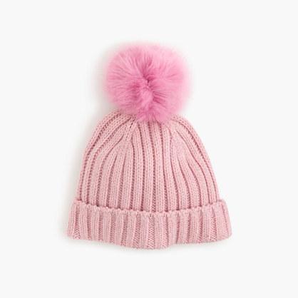 J.Crew Ribbed hat with faux-fur pom-pom