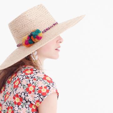 J.Crew Straw sun hat with pom-poms