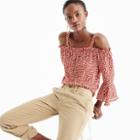 J.Crew Tall silk cold-shoulder top in heart print