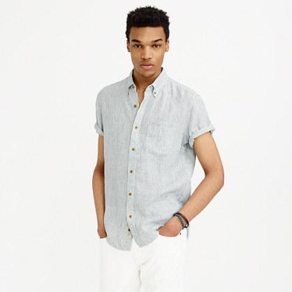 J.Crew Slim short-sleeve shirt in ticking-striped Irish linen