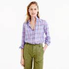 J.Crew Tall gathered popover in lilac plaid