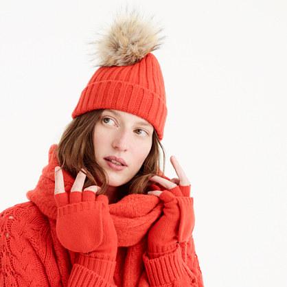 J.Crew Ribbed beanie with faux-fur pom-pom