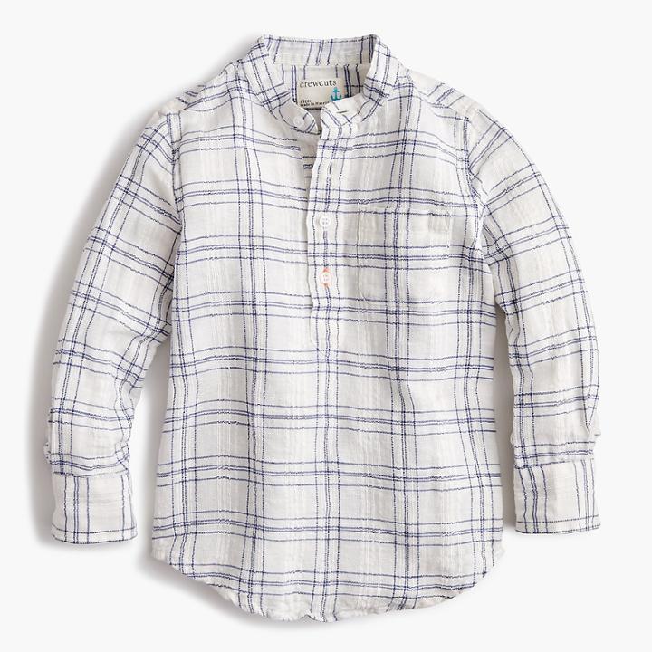 J.Crew Kids' band collar shirt in windowpane linen-cotton