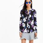 J.Crew Tall collarless pocket top in violet poppy