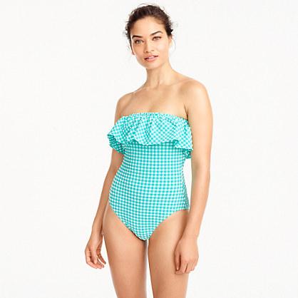 J.Crew Gingham ruffle bandeau one-piece swimsuit