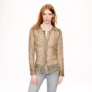 J.Crew Collection ruffle-trim chiffon blouse in abstract animal print