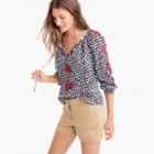 J.Crew Petite embroidered tie-neck top in printed Indian voile