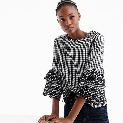 J.Crew Tiered bell-sleeve top in gingham