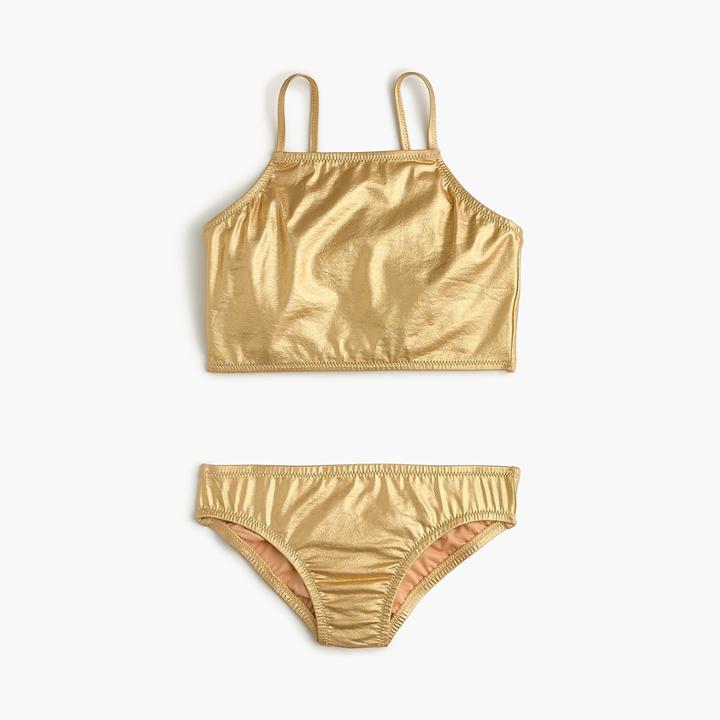 J.Crew Girls' cropped tankini set in gold