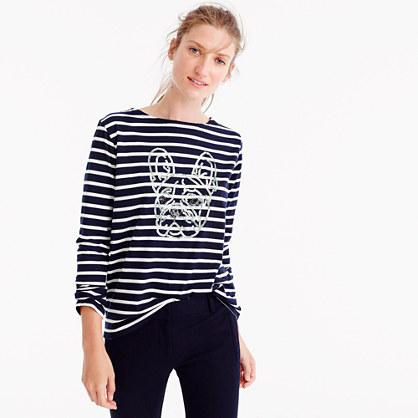 J.Crew J.Crew for NET-A-PORTER® striped T-shirt with sequined Frenchie