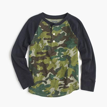 J.Crew Boys' raglan-sleeve henley shirt in camo print