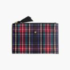 J.Crew Large pouch in Stewart plaid Italian leather