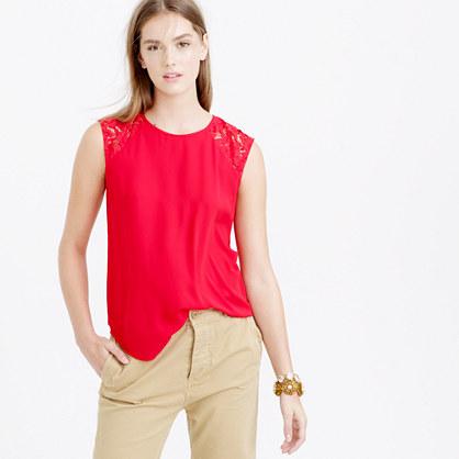 J.Crew Petite floral lace-shoulder top