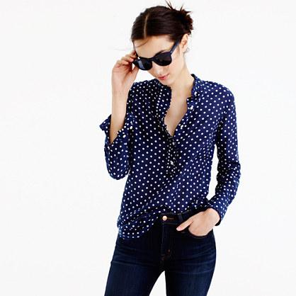 J.Crew Petite ruffled popover shirt in polka dot